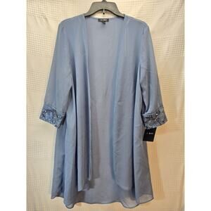 La Bos Cardigan Sweater Womens Size 8 Blue 3/4 Sleeve Rhinestones Sheer